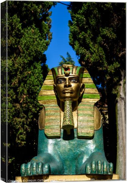 Fake Egyptian art sphinxes exposed outdoors. Canvas Print by Joaquin Corbalan
