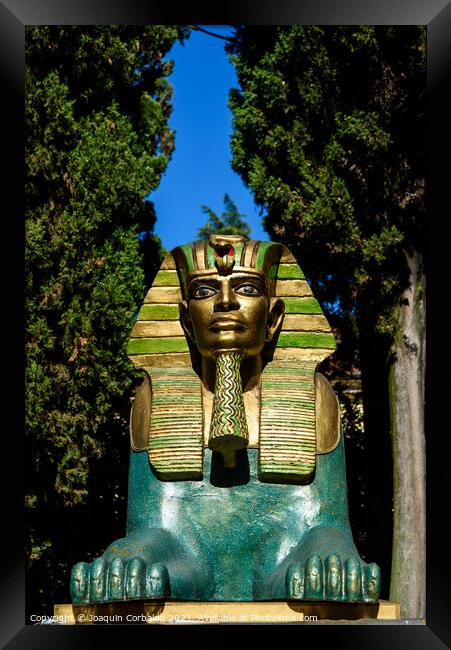 Fake Egyptian art sphinxes exposed outdoors. Framed Print by Joaquin Corbalan