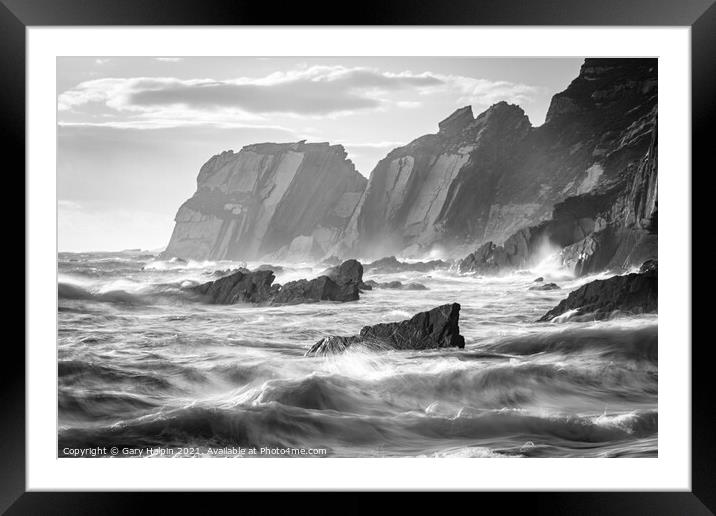 Stormy seas at Ayrmer Cove Framed Mounted Print by Gary Holpin