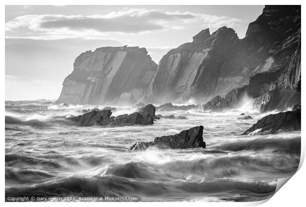 Stormy seas at Ayrmer Cove Print by Gary Holpin