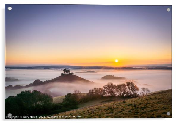 Foggy sunrise at Colmer's Hill Dorset Acrylic by Gary Holpin
