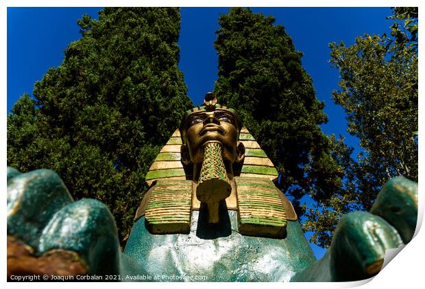 Fake Egyptian art sphinxes exposed outdoors. Print by Joaquin Corbalan