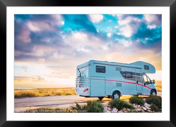 Travel to see beautiful sunsets by motorhome on holidays on rura Framed Mounted Print by Joaquin Corbalan