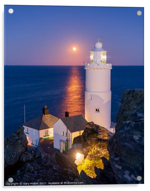 Moon rise at Start Point Lighthouse Acrylic by Gary Holpin