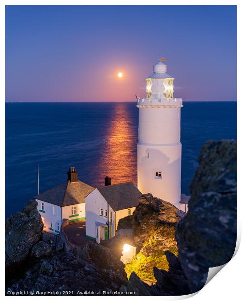 Moon rise at Start Point Lighthouse Print by Gary Holpin