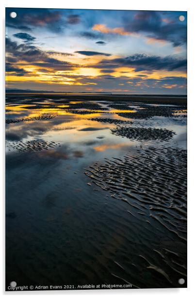 Rhyl Beach Sunset Wales Acrylic by Adrian Evans