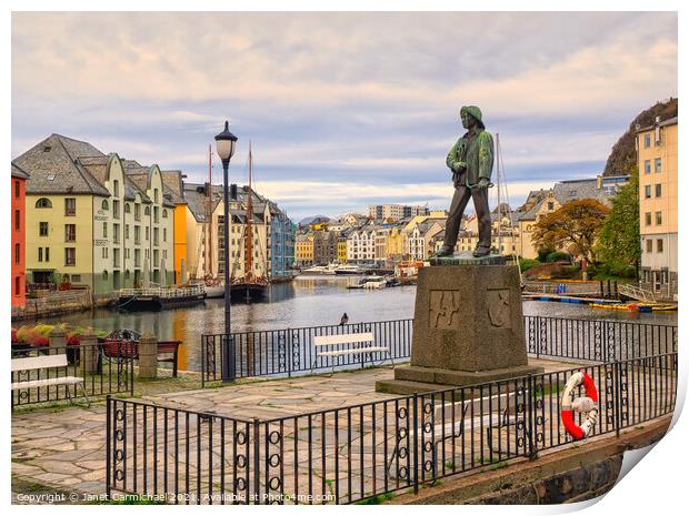 The Fisher Boy Statue at Alesund Print by Janet Carmichael