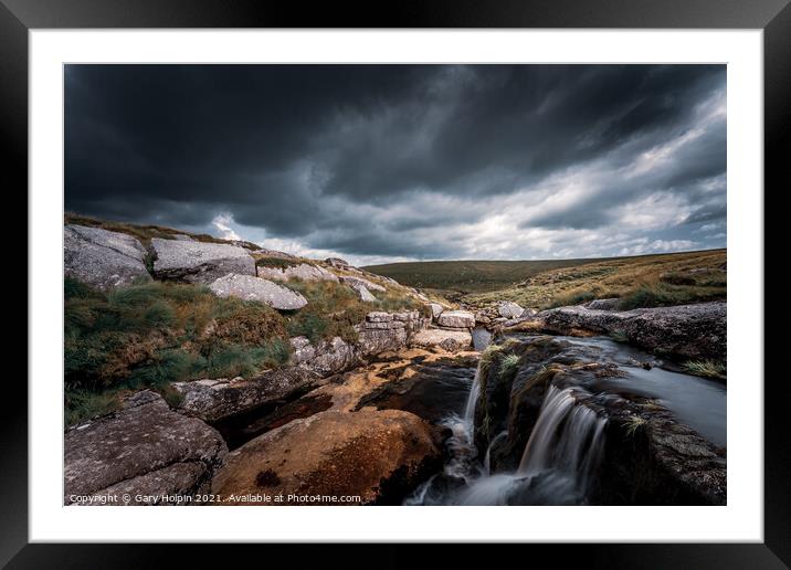 Moody East Dart Falls Framed Mounted Print by Gary Holpin