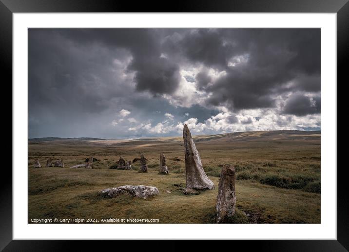 Stormy day at Scorhill stone circle Framed Mounted Print by Gary Holpin