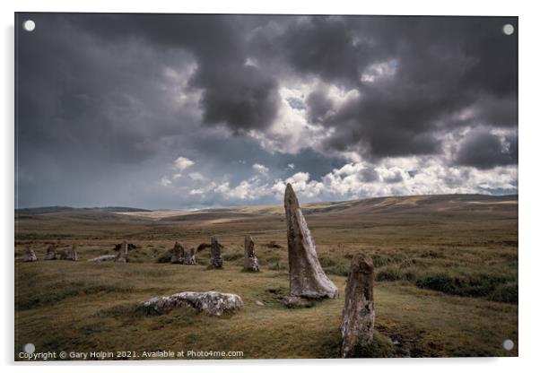 Stormy day at Scorhill stone circle Acrylic by Gary Holpin
