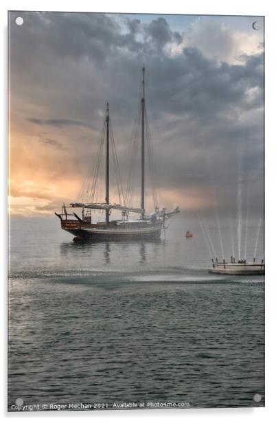 Misty Schooner on Lake Garda Acrylic by Roger Mechan