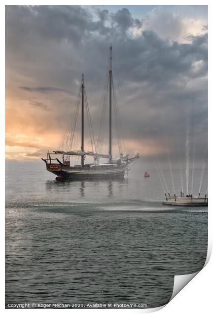 Misty Schooner on Lake Garda Print by Roger Mechan