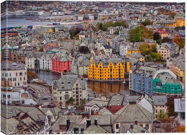 Colourful Alesund Rooftops Canvas Print by Janet Carmichael