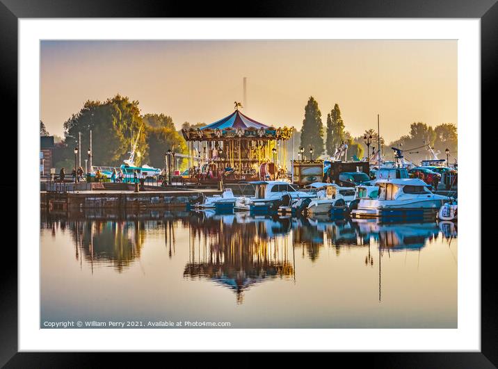 Merry Go Round Morning Inner Harbor Honfluer France Framed Mounted Print by William Perry