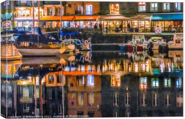 Night Boats Waterfront Reflection Inner Harbor Honfluer France Canvas Print by William Perry