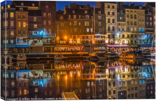 Night Boats Waterfront Reflection Inner Harbor Honfluer France Canvas Print by William Perry