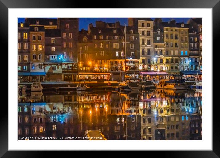 Night Boats Waterfront Reflection Inner Harbor Honfluer France Framed Mounted Print by William Perry