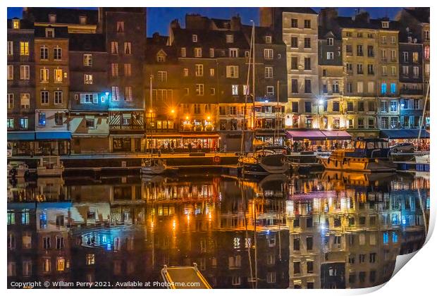 Night Boats Waterfront Reflection Inner Harbor Honfluer France Print by William Perry