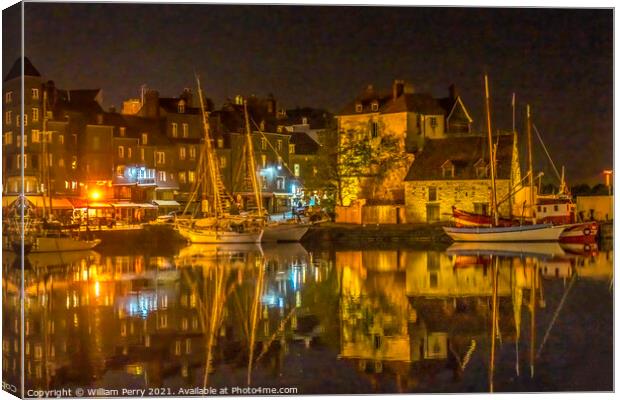 Night Sailboats Waterfront Reflection Inner Harbor Honfluer Fran Canvas Print by William Perry