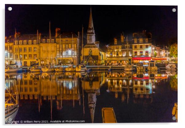 Night Boats Waterfront Reflection Inner Harbor Honfluer France Acrylic by William Perry