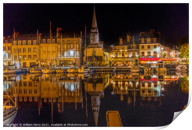 Night Boats Waterfront Reflection Inner Harbor Honfluer France Print by William Perry