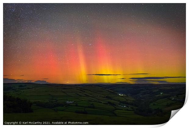 Aurora Borealis Lighting the Northern Skies from the Brecon Beacons Print by Karl McCarthy