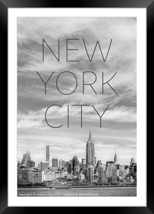 NYC Midtown Manhattan | Text & Skyline Framed Mounted Print by Melanie Viola