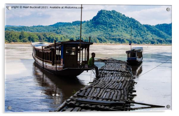 Mekong River Boat Laos Acrylic by Pearl Bucknall