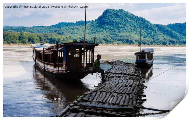 Mekong River Boat Laos Print by Pearl Bucknall