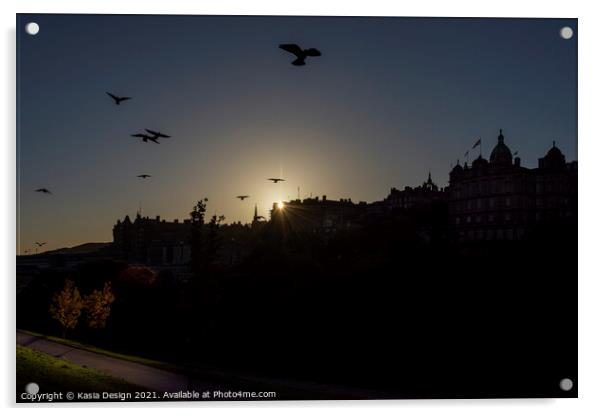 Edinburgh Old Town Birds at Dawn Acrylic by Kasia Design