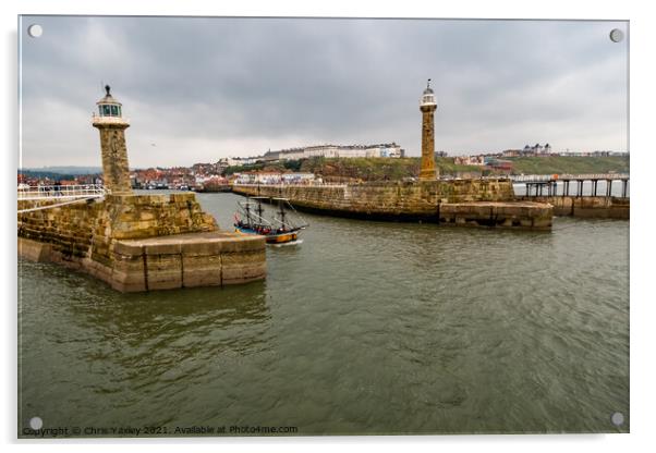 Boat leaving Whitby Harbour, North Yorkshire Acrylic by Chris Yaxley