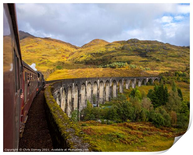 Jacobite Express Steam Train on the Glenfinnan Viaduct Print by Chris Dorney