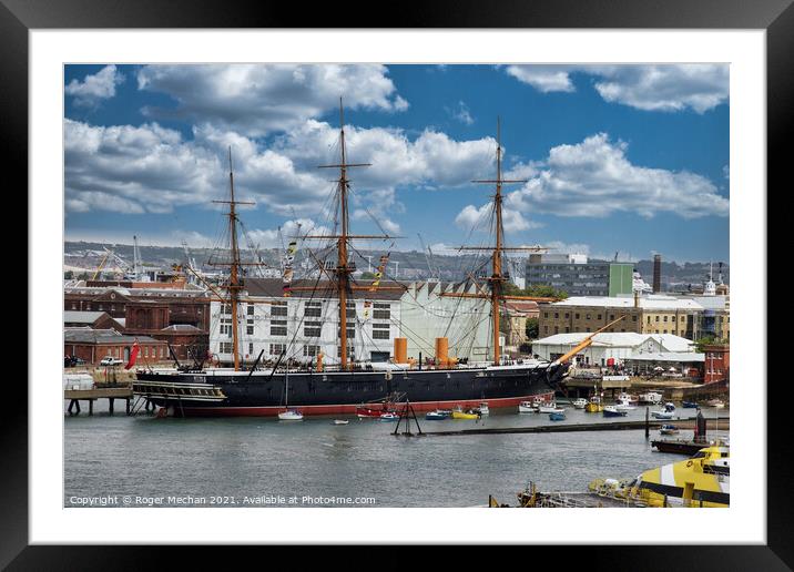 The Mighty Warship of Portsmouth Framed Mounted Print by Roger Mechan