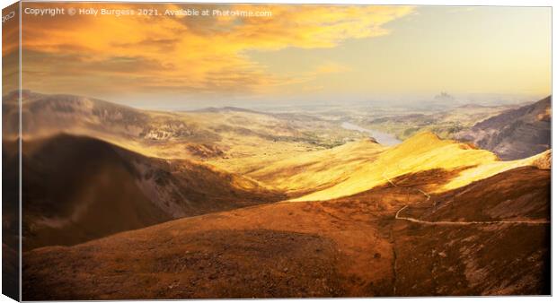 Mt Snowdon with yellow sunset over the Mountain north Wales  Canvas Print by Holly Burgess