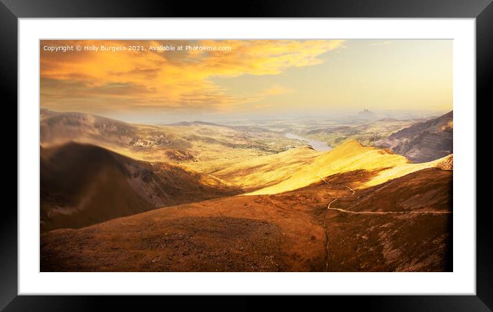 Mt Snowdon with yellow sunset over the Mountain north Wales  Framed Mounted Print by Holly Burgess