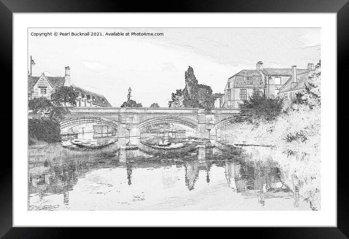 River Welland Bridge Stamford Pencil Sketch Framed Mounted Print by Pearl Bucknall