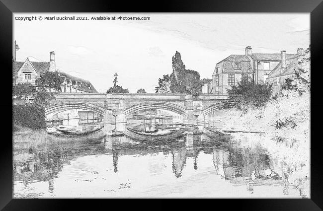 River Welland Bridge Stamford Pencil Sketch Framed Print by Pearl Bucknall