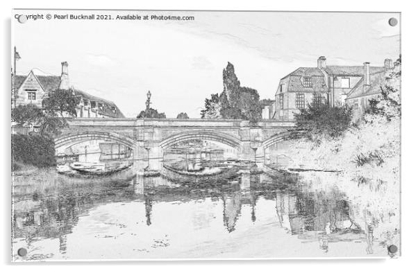 River Welland Bridge Stamford Pencil Sketch Acrylic by Pearl Bucknall
