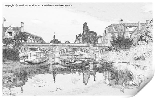 River Welland Bridge Stamford Pencil Sketch Print by Pearl Bucknall