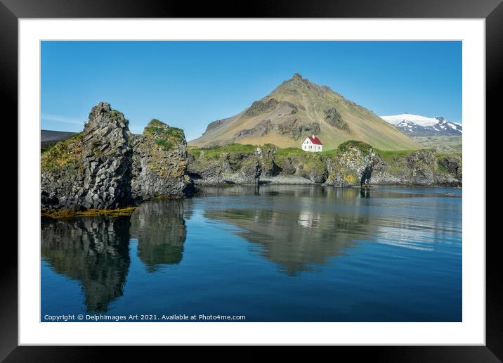 Iceland landscape. Little white house in Arnarstap Framed Mounted Print by Delphimages Art