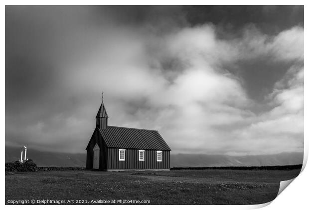 Iceland. Black icelandic church in Budir Print by Delphimages Art