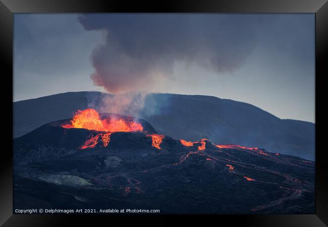 Iceland. Fagradalsfjall volcano eruption Framed Print by Delphimages Art