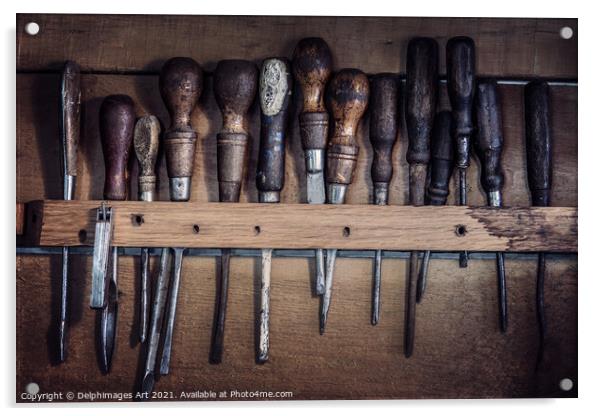 Old rustic tools, vintage workshop Acrylic by Delphimages Art