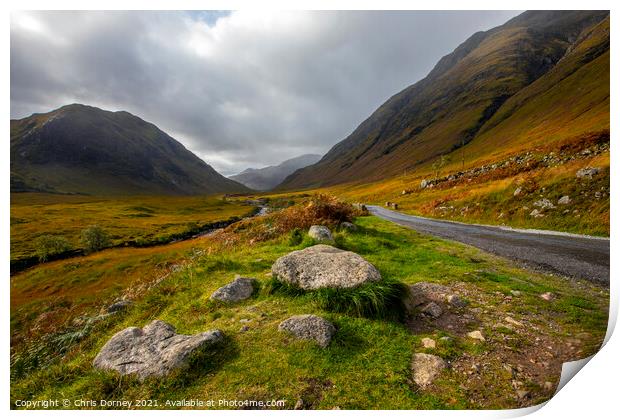 Glencoe in the Highlands of Scotland Print by Chris Dorney
