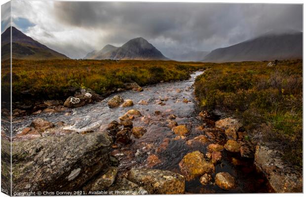 Glen Etive and Buachaille Etive Mor in the Scottish Highlands Canvas Print by Chris Dorney