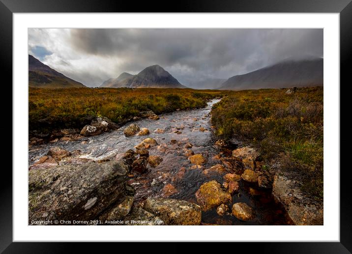 Glen Etive and Buachaille Etive Mor in the Scottish Highlands Framed Mounted Print by Chris Dorney