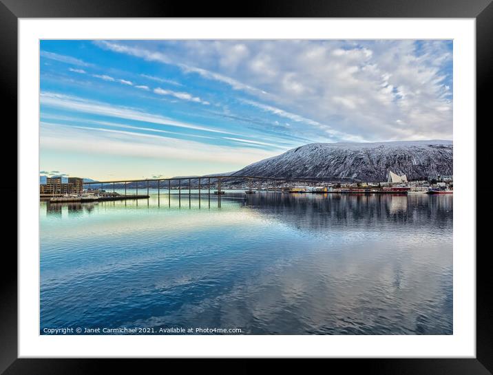 Tromso Bridge and the Arctic Cathedral Framed Mounted Print by Janet Carmichael