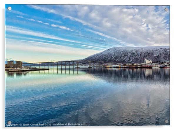 Tromso Bridge and the Arctic Cathedral Acrylic by Janet Carmichael