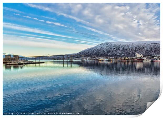 Tromso Bridge and the Arctic Cathedral Print by Janet Carmichael