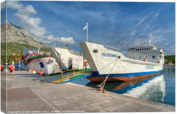 Makarska Ferry  Canvas Print by Rob Hawkins